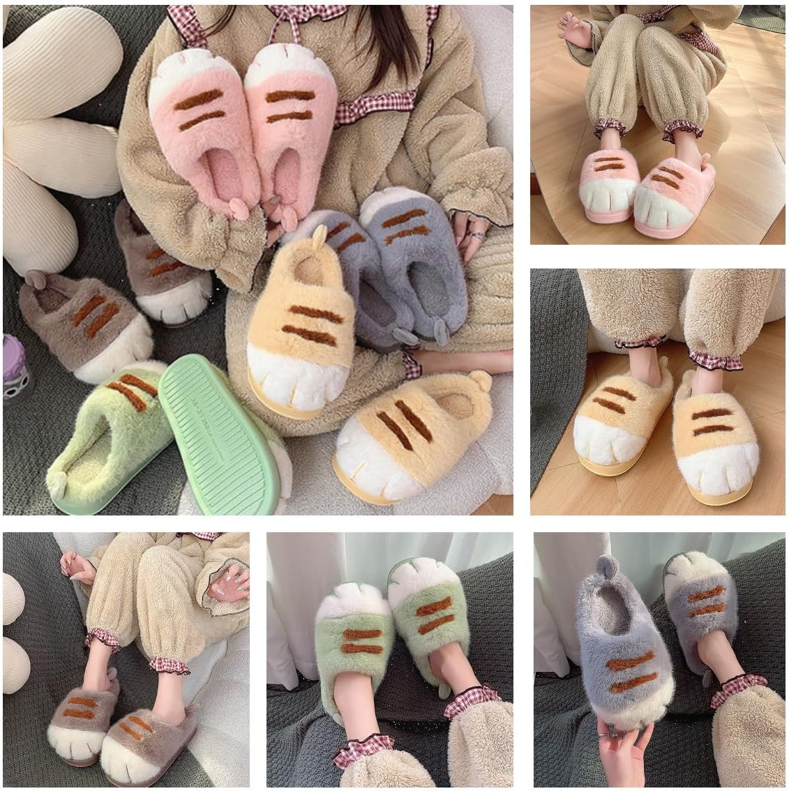 Cute Cat Paw Fluffy House Slippers