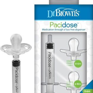 Dr. Brown's Pacidose Pacifier and Liquid Baby Medicine Dispenser with Oral Syringe and  Pacifier Bulbs- 0-6m