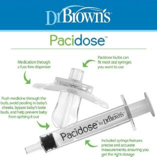Dr. Brown's Pacidose Pacifier and Liquid Baby Medicine Dispenser with Oral Syringe and  Pacifier Bulbs- 0-6m